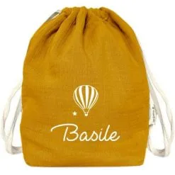 Les Griottes Sac à Dos à Ficelles Jaune Moutarde (personnalisable) -Sorties et bagagerie boutique sac a dos a ficelles jaune moutarde personnalisable 3