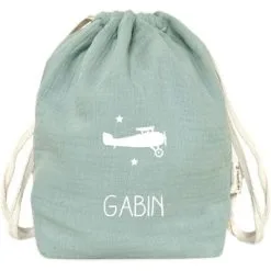 Les Griottes Sac à Dos à Ficelles Vert Amande (personnalisable)