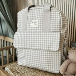 Walking Mum Sac à Dos à Langer I Love Vichy Gris -Sorties et bagagerie boutique sac a dos a langer i love vichy gris 2