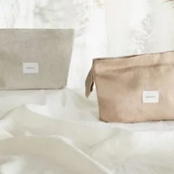 Nobodinoz Trousse De Toilette Lin Français Greige -Sorties et bagagerie boutique trousse de toilette lin francais greige 6